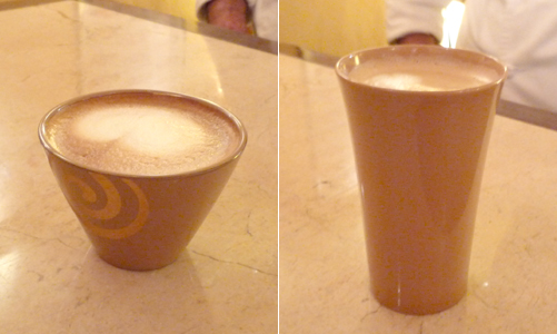 Cupccino and Cafe Latte poured inside shiro urushi lacquerware cups